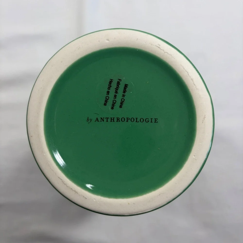 Anthropologie Floral Ceramic Goblet Green White Blue Pedestal Cup Vase